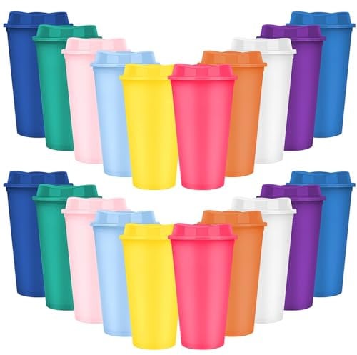 Kaxtde 20 Pack Reusable Coffee Cups with Lids, 16oz/473ml Plastic Travel Coffee Mug Bulk, Plastic Tumblers Cup with Lids to Go Coffee Cups for Hot and Cold Drinks (10 Colors)
