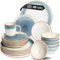 Moritz & Moritz TARENTO 48-tlg. Geschirrset 12 Personen Blau - Elegantes Teller Set aus hochwertigem Steinzeug - Geschirr Set aus 12x Dinnerteller, 12x Dessertteller, 12x Suppenteller & 12x Tassen