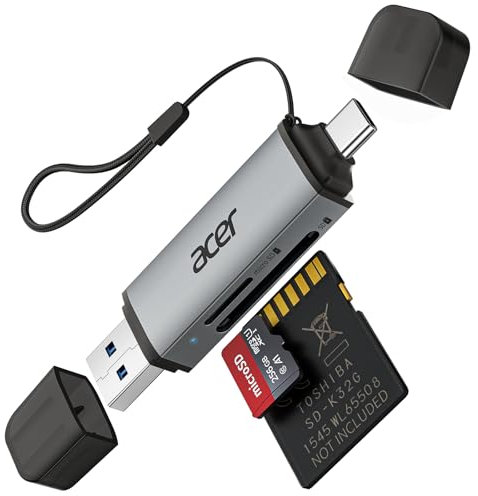 Acer Lettore di schede SD, adattatore per lettore di schede di memoria USB C e USB 3.0, supporta SD/Micro SD/SDHC/SDXC/MMC, compatibile con iPhone 15 Pro, MacBook Pro iPad Pro 2021, Pixel, XPS 13 ecc.