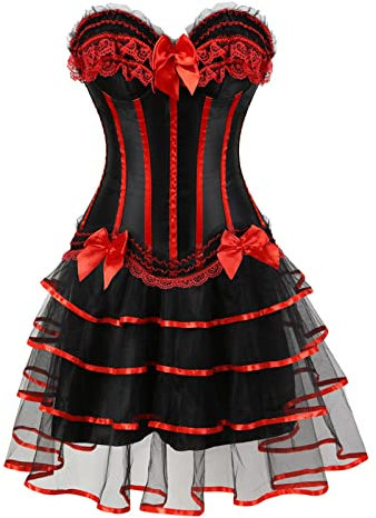 Korsett Kleid Corsagenkleid Corsage Vollbrust Kostüme Damen Burlesque Rock Moulin Rouge Gothic Corsagenkleid Korsett Corsage Rock Tüll Tutu Classic