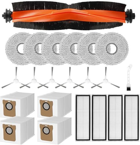 22 Piezas de Accesorios para aspiradora Robot Xiaomi X20+/X10+ Plus: 1 Cepillo Principal, 6 mopas, 4 Bolsas para Polvo, 6 cepillos Laterales, 4 filtros HEPA y 1 Accesorio de Limpieza