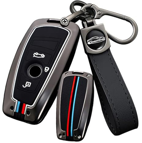 Ysbxitu Smart Schlüsselhülle aus Zinklegierung,und Silikon kompatibel mit BMW 1er 2er 3er 4er 5er 6er F10 F12 F20 F25 F30 X3 X4 M3 M4 M5 3GT 5GT Fernbedienung Cover Geschenkidee - Schwarz/Silber