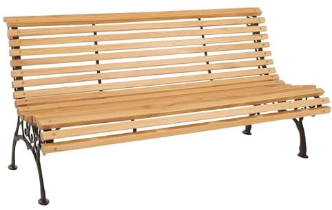 Mendler Gartenbank HWC-O24, Sitzbank Parkbank Holzbank 3-Sitzer, Gusseisen Holz Kiefer, 160cm - Natur