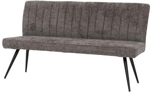 Berlinlodge Sitzbank HxBxT 90x160x60cm Sitzhöhe 48cm Rückenlehne Stoff/Textil Chenille Metall 160cm Grau-Braun Esszimmerbank Bank Polsterbank