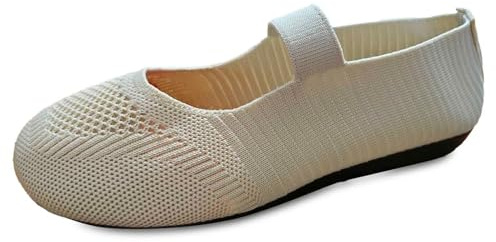 Ballerines orthopédiques à bout rond pour femme - Bout fermé - Chaussures plates avec bride - Élégantes ballerines traditionnelles - Largeur H, O beige., 37 EU