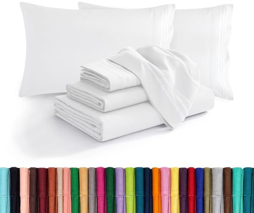 Elegant Comfort Luxury Soft 1500 Premium Hotel Quality Microfiber Wrinkle and Fade Resistant Cozy 6-Piece Bedding Set, Easy All Around Elastic Fitted Sheet, Deep Pocket, King, White