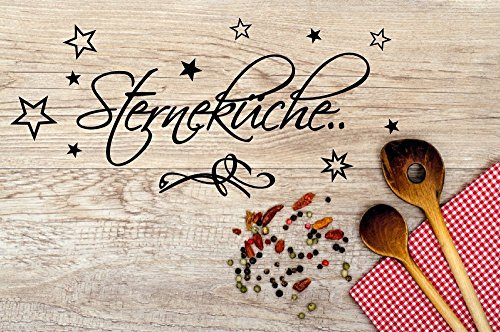 Wandtattoo für die Küche, Esszimmer, kochen 68150-58x27a cm, Spruch ~ Sterneküche mit Sternen ~ Wandaufkleber Aufkleber für die Wand, Tapetensticker aus Markenfolie, 32 Farben wählbar
