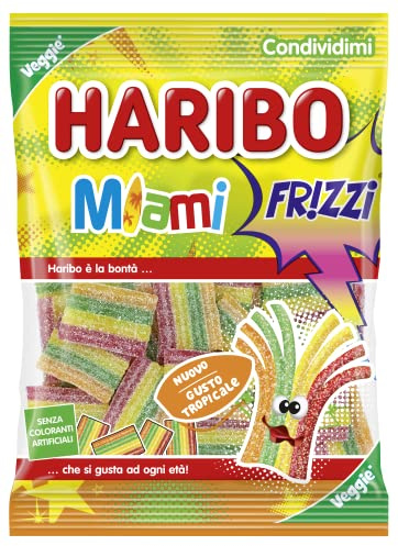 Haribo Miami Frizzi, Caramelle Gommose Frizzanti, Gusto Frutta, 175gr | Vegetariane, Ideali per feste e relax