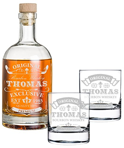 polar-effekt 3-TLG Geschenk-Set mit Gravur - Whiskyflasche und 2 Whiskygläser - Glas-Karaffe Inhalt: 700ml - Geschenkidee für Männer - Motiv Original-Exklusive