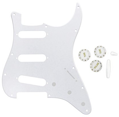 FLEORST Pickguard SSS, Schlagbrett mit 2T1 V Einstellknopf-/Schalterspitzen-/Bar Tip-Set für ST ocaster-Gitarrenteil 1ply, white