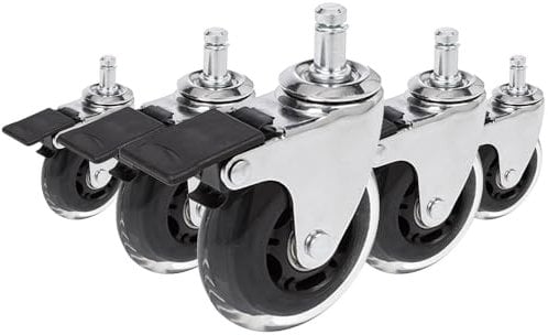 hjh OFFICE 729401 Bürostuhlrollen ROLO SKATE Silber/Transparent 5 x Hartbodenrollen 11 mm x 75 mm mit Feststellbremse
