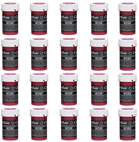Sugarflair Rose Pastel Food Colouring Paste, Highly Concentrated for Use with Sugar Pastes, Buttercream, Royal Icing or Cake Mix, Subtle Colour Dye - 25g (Pack of 20)