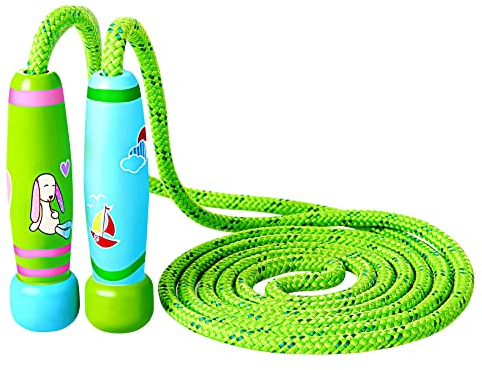 KONVINIT Springseile Kinder,Hüpfseil Mädchen und Kleiner Junge,Springseile Verstellbare mit Holz Griff und Baumwolle Seil für Fitnesstraining abnehmen Fat Burning Übungen,blau