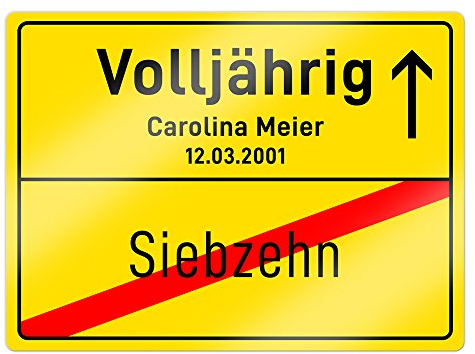 Casa Vivente Ortsschild mit Personalisiertem Aufdruck zum 18. Geburtstag, Name und Datum, Wand-Deko aus Aluminium, Geburtstagsgeschenkidee zur Volljährigkeit