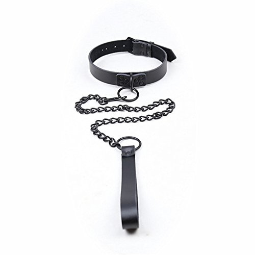 hanyi piel SM Collar con cuerda o de anillo ajustable Bondage Cadena juguete sexual para mujer & Hombres, Negro