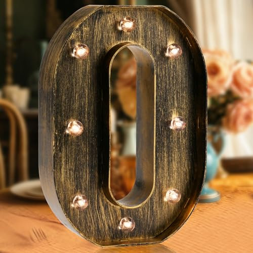 Oycbuzo Golden Black Led Marquee Letter - Industrial, Vintage Style Light Up Alphabet Letter Sign for Cafe Wedding Birthday Party Christmas Lamp Home Bar Initials Decor - O