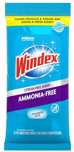 Windex Wipes Glass Cleaning Ammonia Free, Pre-Moistened Wipes for Cleaning All Glass Surfaces, Crystal Rain Fresh Scent, 25 Count