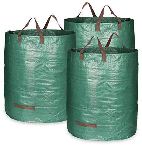 com-four® 3x Gartenabfallsack L - je 272L - 150gsm - faltbarer Gartensack mit Tragegriffen extra stabil, selbststehend, reißfeste Falttonne für Laub, Grünschnitt und Gartenabfälle (272 l - 3 Stück)