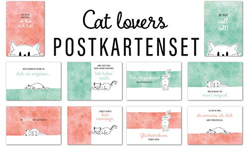 Him & I® Postkarten Set Cat Lovers - 10 verschiedene Katzen Postkarten mit Sprüchen & Zitaten - witzig & lustig - Geschenkidee für Tierliebhaber - kreative Spruchkarten mit Katzen Motiv - Illustration