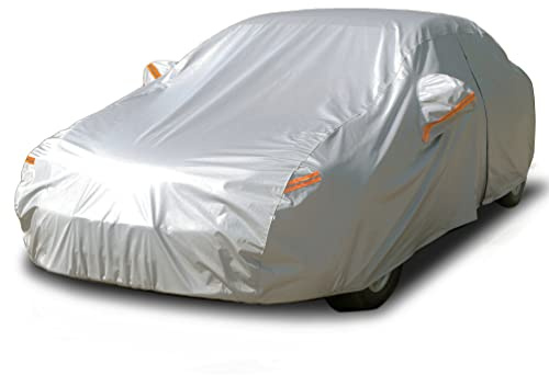 SEAZEN Autoabdeckung 6 Schichten, wasserdichte SUV-Autoabdeckung mit Reißverschlusstür, schneesicher/UV-Schutz/Winddicht, universelle Autoabdeckungen, Fit Sedan-533cmx178cmx120cm