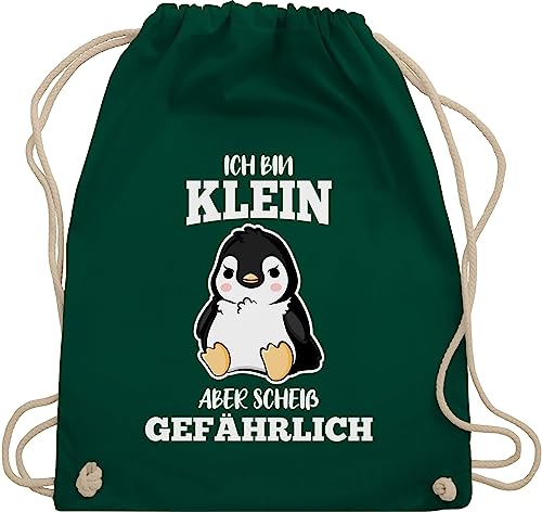 Turnbeutel Rucksack - Sprüche Statement mit Spruch - Ich bin klein aber scheiß gefährlich Pinguin weiß - Unisize - Dunkelgrün - gym beutel sportrucksack turntasche stofftaschen turn tasche