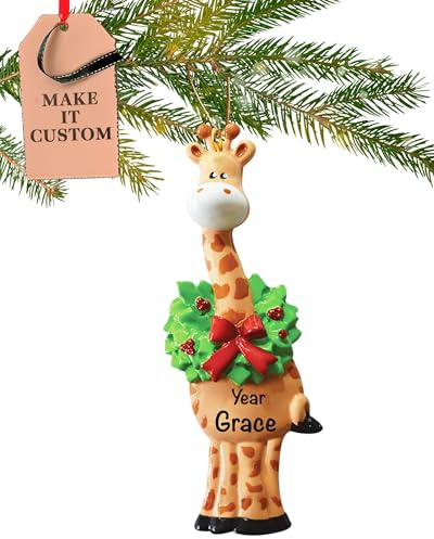 Personalised Giraffe Ornament 2025 – Fast & Free 24h Customisation – Animal Christmas Ornaments for Tree – Custom Gift Wrapped Safari Keepsake for Wildlife Lovers