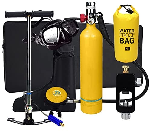 FGKING Sauerstoffflasche Tauchen Scuba Diving Tank Equipment, Mini Scuba Dive Cylinder with 12-20 Minutes Capability, Tragbare Tauchausrüstung Corrosion Resistant Material with Refillable Design,Gelb