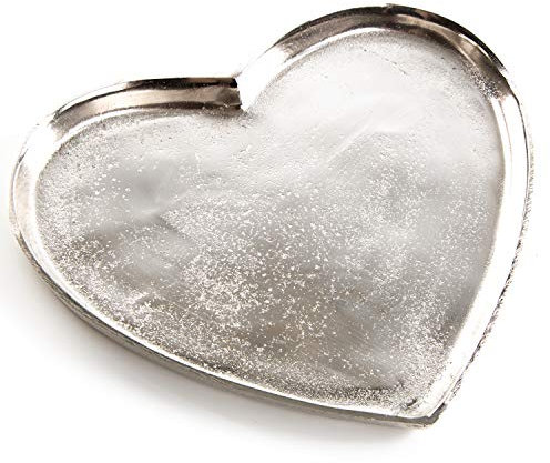 Logbuch-Verlag Herz Tablett aus Metall Silber - Metalltablett Serviertablett in Herzform - Schale als Geschenk zu Geburtstag Hochzeit 27 x 26 cm