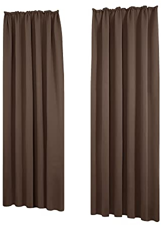 Deconovo Vorhänge mit Kräuselband Schlafzimmer Gardinen Extra Warm Winter, 138x140 cm(HöhexBreite), Braun, 2er Set