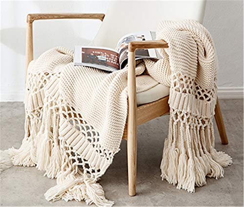 Hayisugal Wohndecke gestrickt Decke Baumwolle Strickdecke Bettdecke Ultra Weiche überwurf Decke Wohn-Kuscheldecke für Couch Bett Sofa Stuhl Auto Büro, Beige, 120 x 180cm