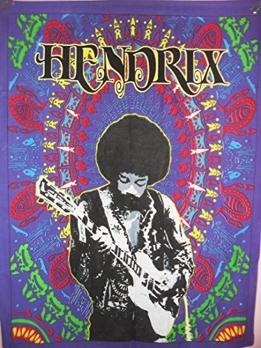 Jimmy Hendrix Cotton Poster, Hippie Wall Tapestry, Indian Dorm Decor, Boho Wall Art, Bohemian Wall Hanging (Blue)