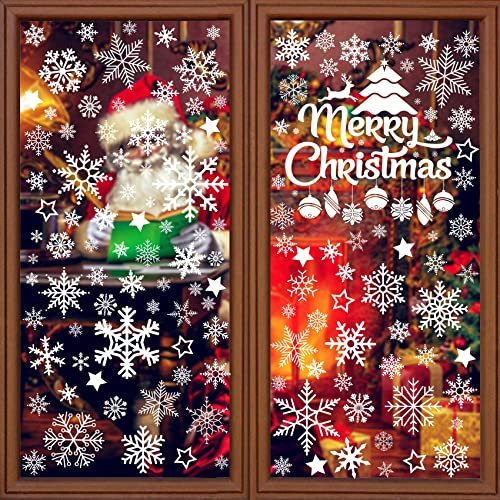 Funnlot 345 Pcs Snowflake Window Stickers - 10 Sheets Christmas Window Clings, Double-Sided White Xmas Stickers for Glass, Reusable
