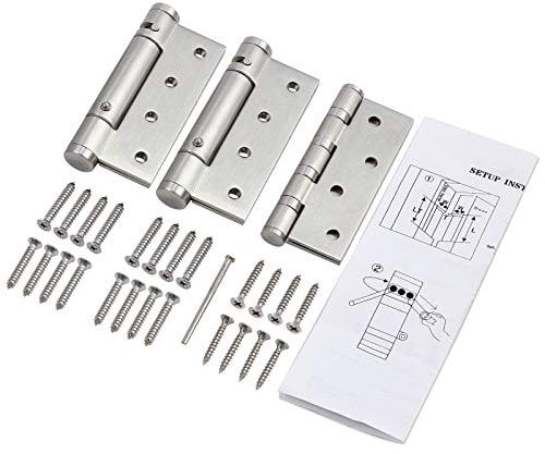 Kamtop 3 PCS Door Hinges, 4 Inch (100mm) Stainlesss Steel Ball Bearing Hinges, Fire Rated Hinge Internal Door Hinge Self Closing Chrome, Include 2 Spring and 1 Not Spring