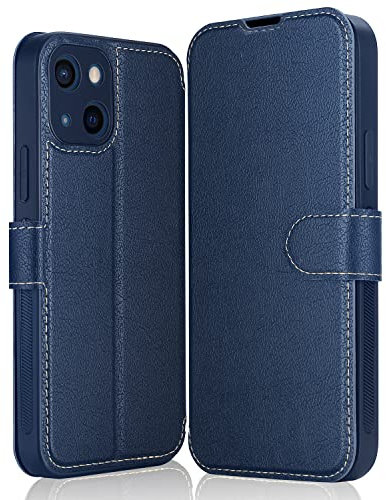 ELESNOW Cover per iPhone 13-6.1, Flip Wallet Case Custodia in Pelle PU Premium, Slot per Schede, con Magnetica a Scatto per Apple iPhone 13 (Blu)