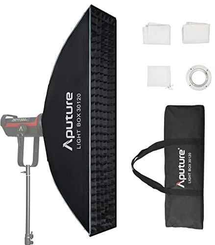 Aputure Light Box 30120 quadratische Softbox, 45° Licht-Kontrollgitter aus Stoff, Kompatibel mit Bowens Mount LED-Leuchten, Schwarz, Stoff, 30 x 120 x 40 cm, 1,215 kg