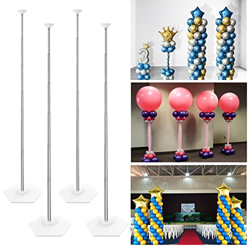 YALLOVE Ballonsäule Ständer Kit, 4 Sets von 2m Höhenverstellbare Ballonturmsäule mit wiederverwendbarem Metallteleskop-Design für Geburtstag, Hochzeit, Babyparty, Abschlussfeier Party Dekoration