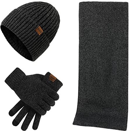 Kuukaas 3 in 1 Mütze Schal und Touchscreen Handschuh für Herren & Damen Wintermütze mit Innenfutter Winter Warm Set