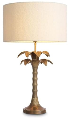 Casa Padrino Luxus Tischleuchte Palme Vintage Messing/Creme Ø 45 x H. 76,5 cm - Schreibtischleuchte im Palmen Design - Luxus Tischleuchten - Luxus Möbel - Luxus Qualität