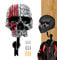 Skull Helmet Holder Motorcycle Rack, Red Wall Mount With 2 Hooks for Coats, Caps, Baseballs and Rugby Helmets