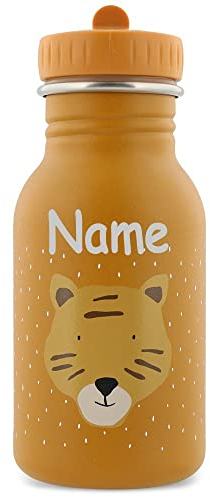 Edelstahl Trinkflasche für Kinder mit Namen graviert von Trixie ultraleicht auslaufsicher Trinkschnabel für Kinder ab 3 Jahren Tiger 350ml