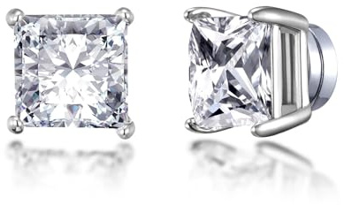 Philip Jones Men's Silver Plated Square Magnetic Clip On Stud Earrings Created with Zircondia® Crystals