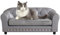 Yoonnie room Hundesofa, Welpenbett, Katzensofa, Katzencouch, Haustiersofa, Hundesessel, kleines Haustierbett, mit Kupfernagel und Holzrahmen, Lederstoff und Kissen, für kleine Tiere (grau)