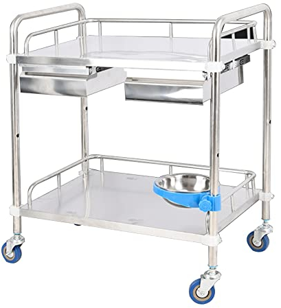 Medizinischer Wagen, Rollwagen aus Edelstahl für medizinische Kliniken mit geräuschlosen, omnidirektionalen, feststellbaren Rädern für Labor, Krankenhaus, Zahnarzt, Restaurant, Hotel ( Size : 50x40cm(