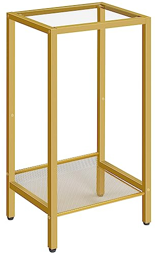 HOOBRO Beistelltisch Hoch, Telefontisch mit Verstellbarer Netzablage, Schmaler Nachttisch, Sofatisch, 37 x 27 x 72,5 cm, für Büroflur, Wohnzimmer, Industrie-Design, Gold EGD03DH01