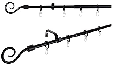 metablo Gardinenstange ausziehbar Wandmontage, Vorhangstange Fenster, Komplettgarnitur inklusive Träger und Endstücke, Teleskopgardinenstange 13/16mm Schwarz 130-240 cm