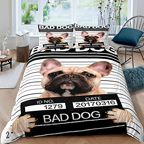 XPINGO Kinder Bettwäsche Französische Bulldogge 135x200 cm 2teilig Jungen und Mädchen 100% Mikrofaser Sommer Weiche Winter Warm Bettbezüge 3D Lustiger Hund Bettbezug mit Kissenbezüge 80x80 cm