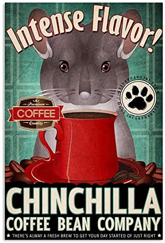 Lsjuee Chinchila Intense Flavor Chinchilla Coffee Bean Poster Gift for Women Men Home Gift Yard Neuheit Funny Celebration Courtyard Posters Metal Signs Art Wall Decor 8x12 Inch