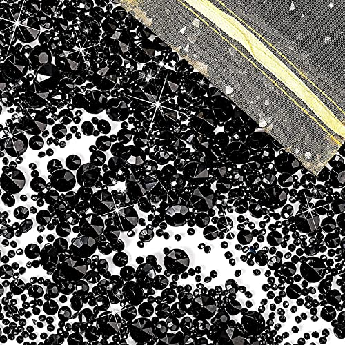 GEFIRE 4000 StüCke Schwarz Deko Diamantene Hochzeit Streudeko Diamant Kristall Deko Spiegelgranulat für Hochzeiten, Partys, Brautduschen, TafelaufsäTze und VasenfüLler (3/6/10mm)