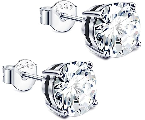 Dochais Ohrringe Damen Set Basic mit Kristalle in 925 Sterling Silber Ohrstecker für Damen Männer Hypoallergene Ohrringe Zirkonia Geschenk 4/5/8MM (Silber-8mm)
