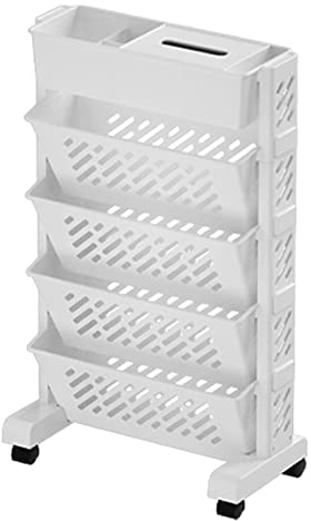 SEAFRONT Mobiles Bücherregal mit Rollen Kunststoff Mehrschichtiges Fassungsvermögen Schreibtisch Organizer Tisch Seiten Aufbewahrungskorb Wagen für Schule Klassenzimmer (5 Schichten)